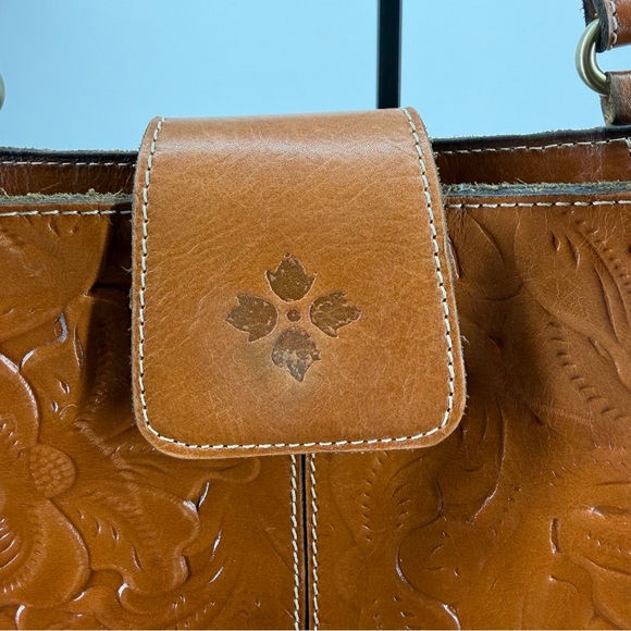 Patricia Nash Rienzo Satchel leather handbag tooled floral twisted rope handles - Picture 4 of 13